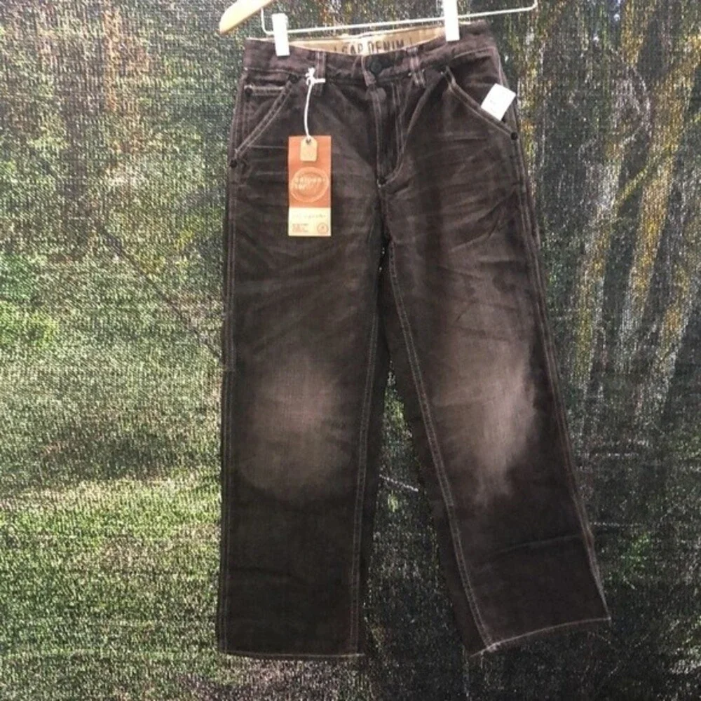 GAP NWT Boy's 100% Cotton Brown Denim Adjustable Waist Carpenter Jeans 8 Reg